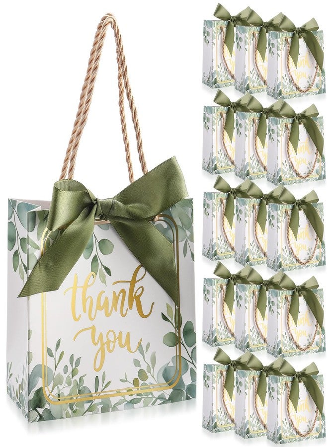 Moinchore 40 Pack Thanksgiving Thank You Gift Bags with Handles Fall Paper Wedding Welcome Bags Bridal Shower Flower Welcome Gift Tote with Bow for Birthday Baby Shower Party Favor(Eucalyptus) - Image 1